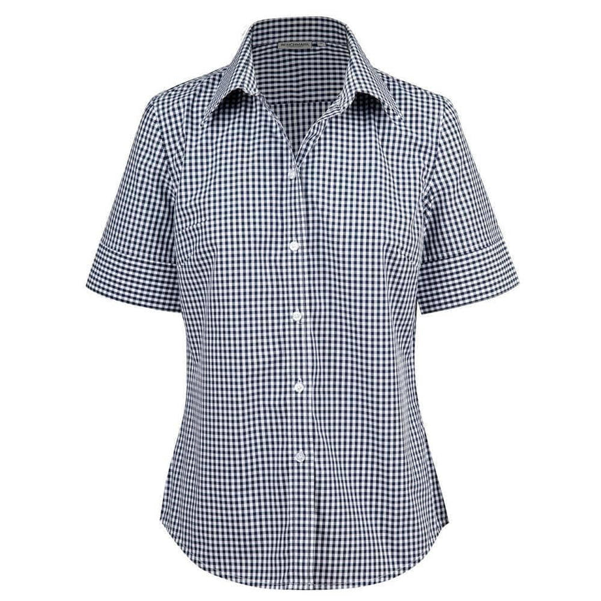M8300S Ladies’ Gingham Check Short Sleeve Shirt Shirts Winning Spirit Navy.White 6