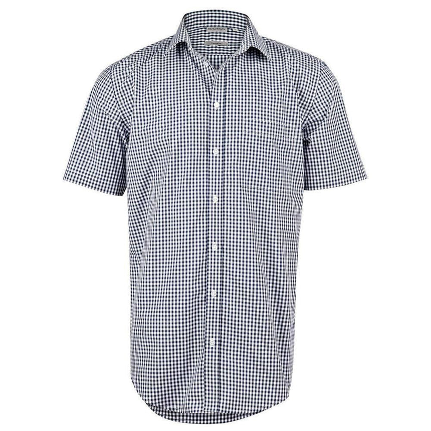 M7300S Men’s Gingham Check Short Sleeve Shirt Shirts Winning Spirit Navy.White XS