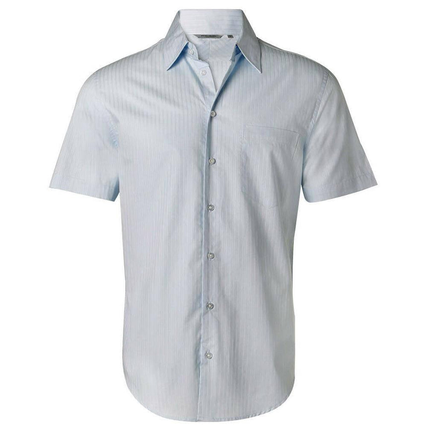 M7100S Men's Self Stripe Short Sleeve Shirt Shirts Winning Spirit Pale Blue 38