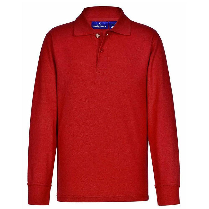 PS12K Kids Traditional Knit Long Sleeve Polo Polos Winning Spirit Red 04K