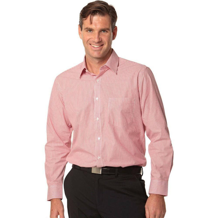 M7232 Men's Balance Stripe Long Sleeve Shirt Shirts Winning Spirit Red.White 38