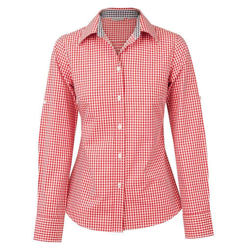 M8330L Ladies’ Gingham Check Long Sleeve Shirt Shirts Winning Spirit Red.White 6
