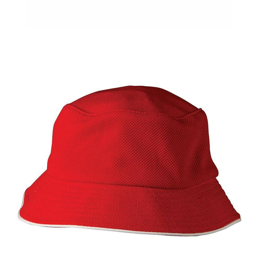 CH71 Pique Mesh With Sandwich Bucket Hat Hats Winning Spirit Red/White