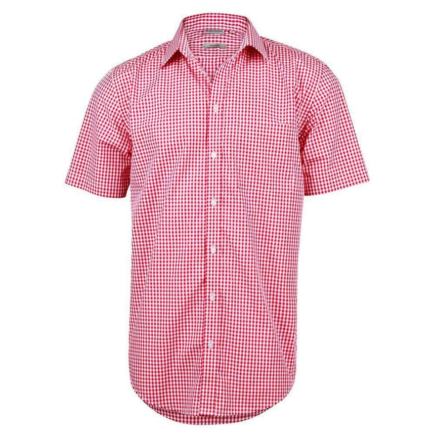 M7300S Men’s Gingham Check Short Sleeve Shirt Shirts Winning Spirit Red.White XS