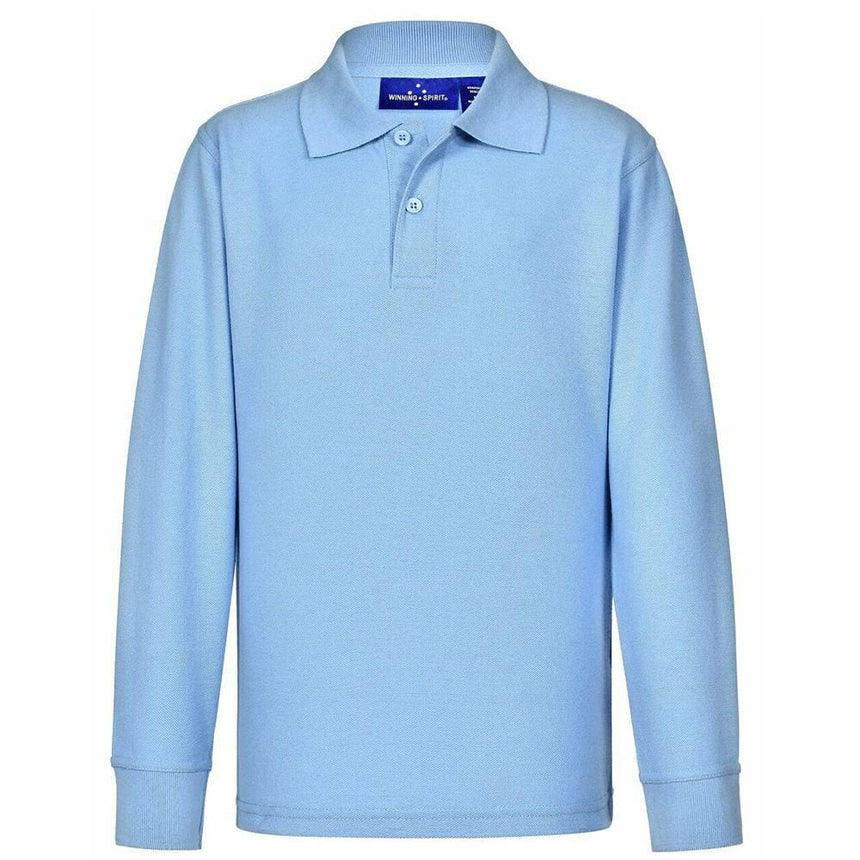 PS12K Kids Traditional Knit Long Sleeve Polo Polos Winning Spirit Skyblue 04K