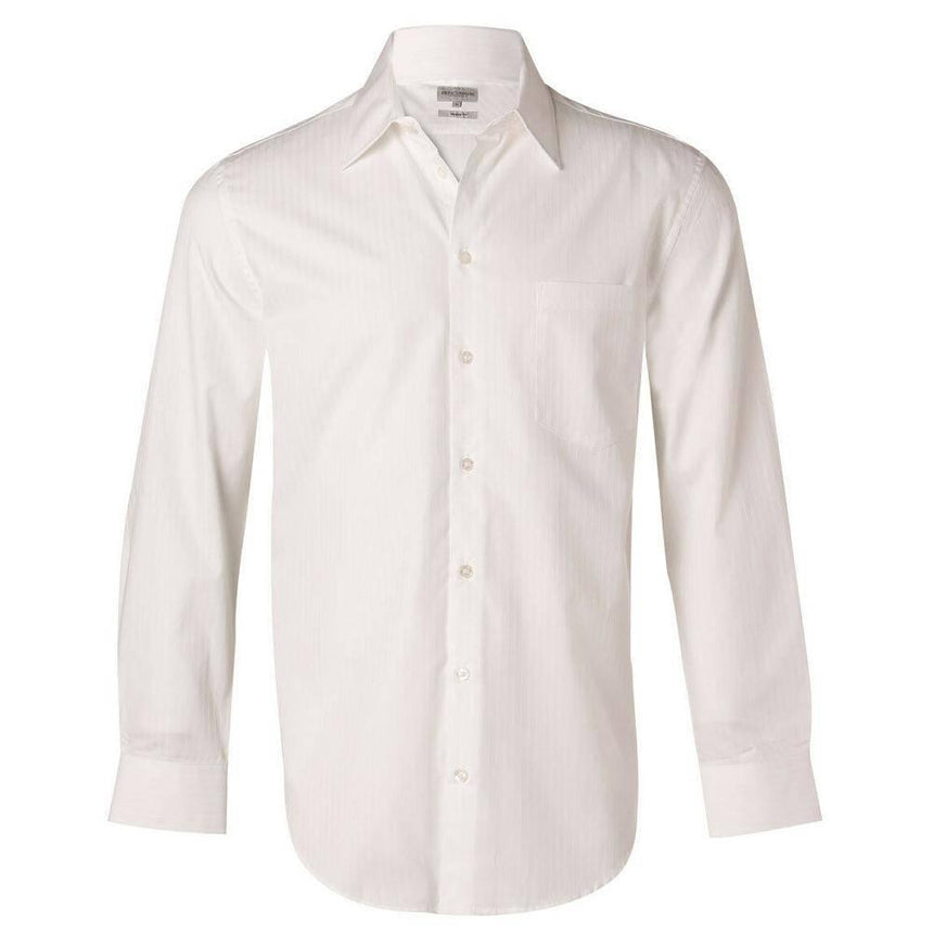 M7100L Men's Self Stripe Long Sleeve Shirt Shirts Winning Spirit White 38