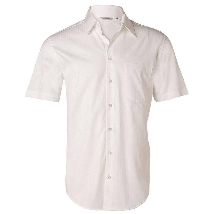 M7100S Men's Self Stripe Short Sleeve Shirt Shirts Winning Spirit White 38