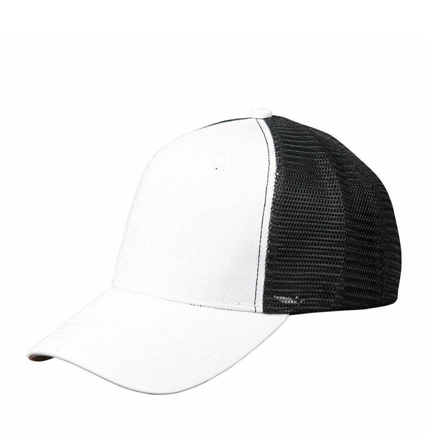 CH89 Premium Cotton Trucker Cap Hats Winning Spirit White/Black