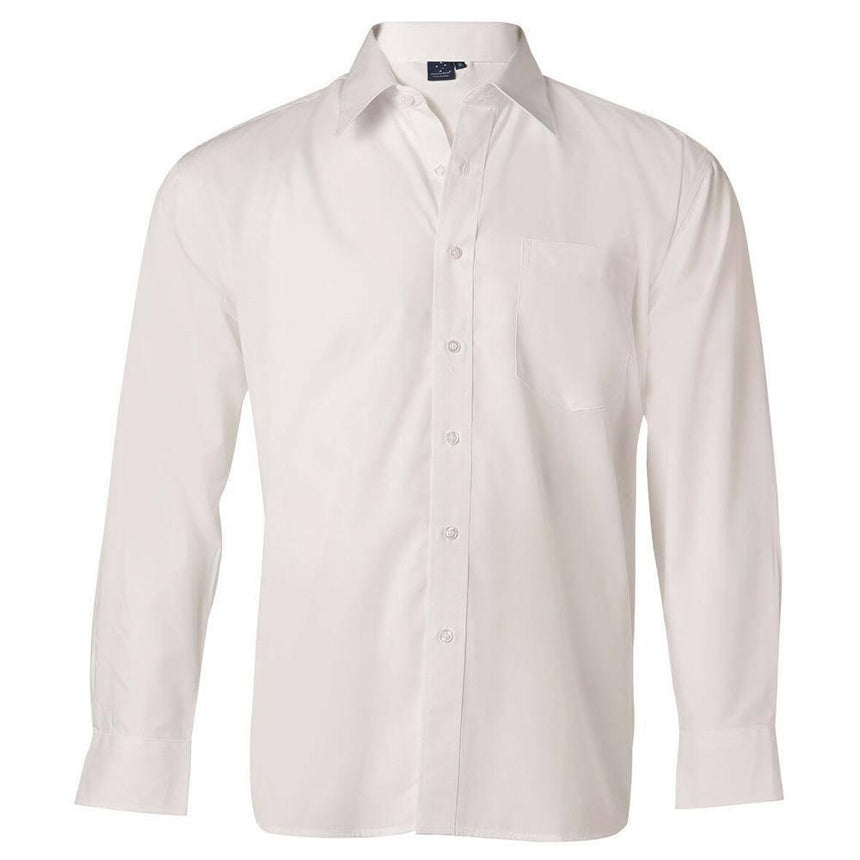 BS01L Men's Poplin Long Sleeve Business Shirt Long Sleeve Shirts Winning Spirit White S