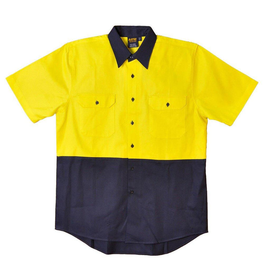SW59 Short Sleeve Safety Shirt Shirts Winning Spirit Yellow.Navy S