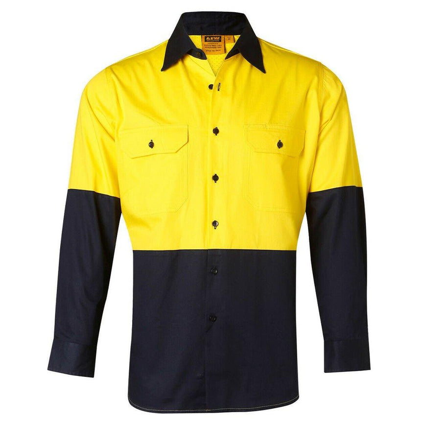 SW58 Long Sleeve Safety Shirt Shirts Winning Spirit Yellow.Navy S