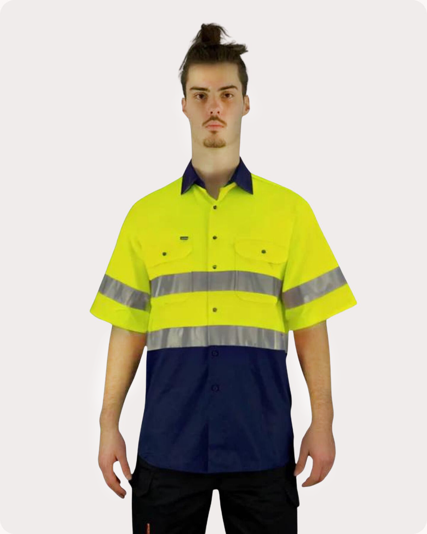 Hi Vis SS Taped Drill Work Shirt 7LDYST Shirts Canura