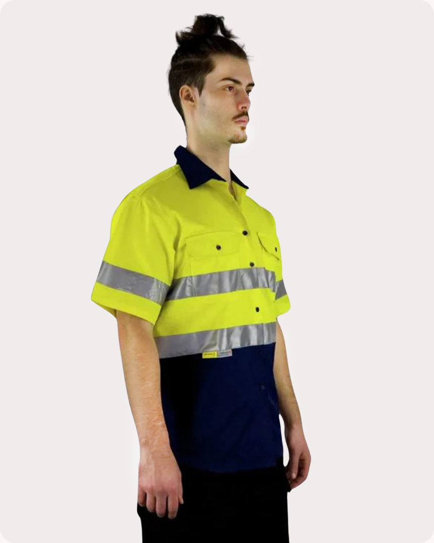 Hi Vis SS Taped Drill Work Shirt 7LDYST Shirts Canura