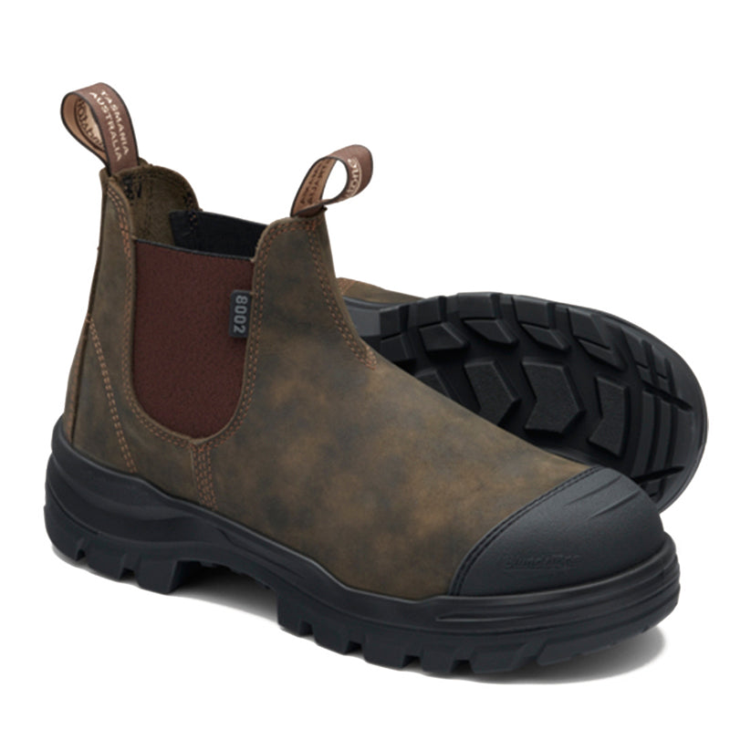 8002 Unisex Rotoflex Safety Boots - Rustic Brown Elastic Sided Boots Blundstone   