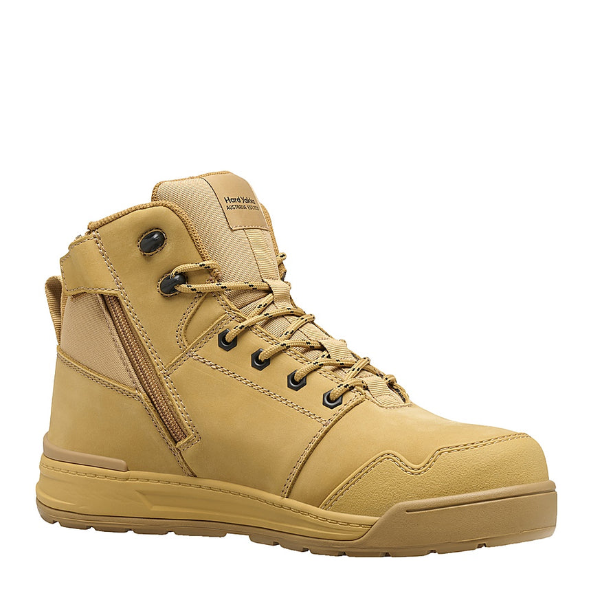 Evolution Lace Up & Side Zip 5" Steel Toe Safety Boot Lace Zip Boot Hard Yakka Wheat Mens AU 6