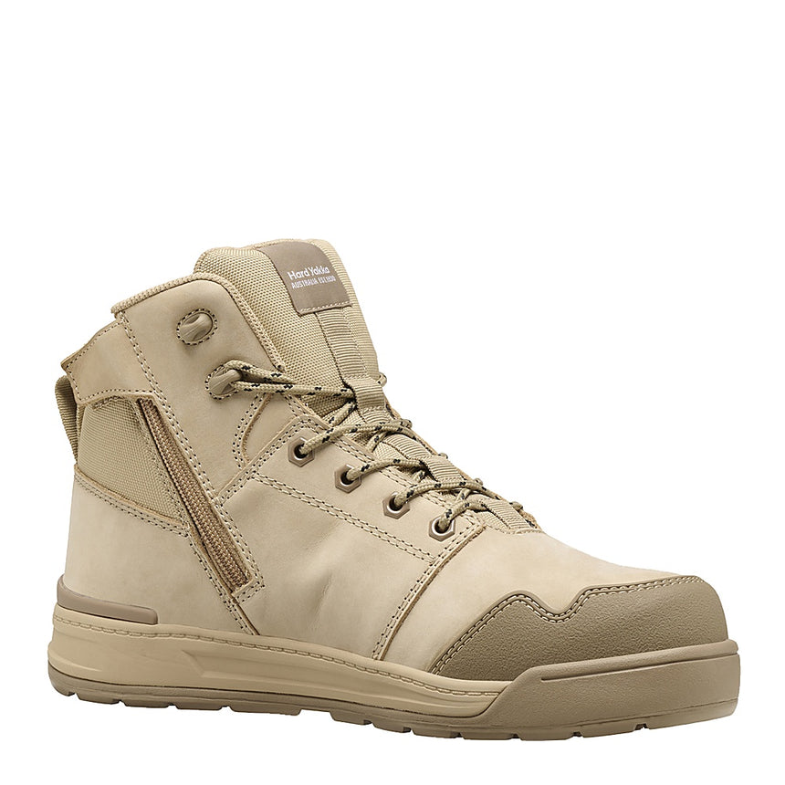 Evolution Lace Up & Side Zip 5" Steel Toe Safety Boot Lace Zip Boot Hard Yakka Sand Mens AU 6