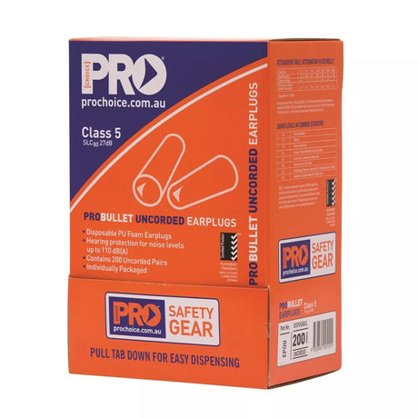 Pro Bullet PU Earplugs UnCorded (200) - Orange  ProChoice   