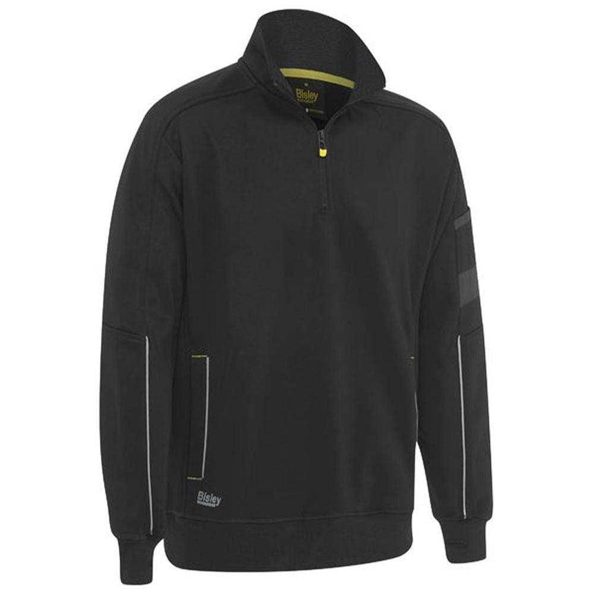 Work Fleece 1/4 Zip Pullover With Sherpa Lining Sweaters Bisley Black XS 