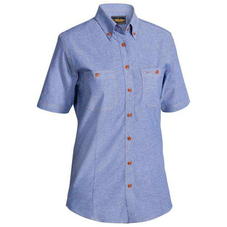 Women's Chambray Short Sleeve Shirt Short Sleeve Shirts Bisley Blue 8 