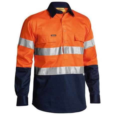 Taped Hi-Vis Cool Long Sleeve Shirt Long Sleeve Shirts Bisley Orange/Navy S 
