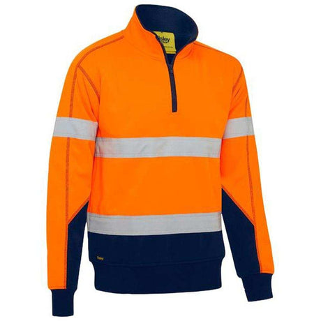 Taped Hi Vis 1/4 Fleece Pullover With Sherpa Lining Sweaters Bisley Orange/Navy XS 