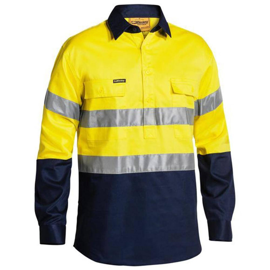 Taped Hi-Vis Closed Front Drill Shirt Long Sleeve Shirts Bisley   