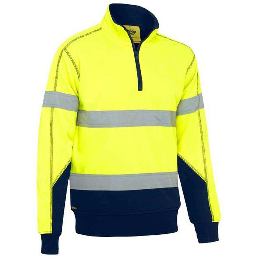 Taped Hi Vis 1/4 Fleece Pullover With Sherpa Lining Sweaters Bisley Yellow/Navy XS 