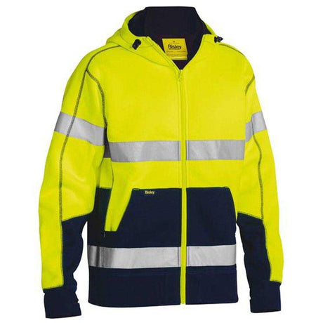 Taped Hi-Vis Zip Fleece Hoodie With Sherpa Lining Hoodies Bisley Yellow/Navy XS 