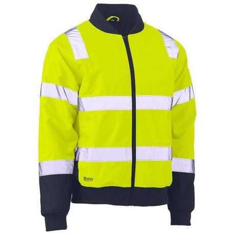 Taped Two Tone Hi-Vis Bomber Jacket With Padded Lining BJ6730T Jackets Bisley Yellow/Navy XS