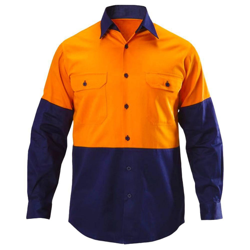 Hi Vis Long Sleeve Safety Shirt Long Sleeve Shirts Canura 100% Cotton Orange XS