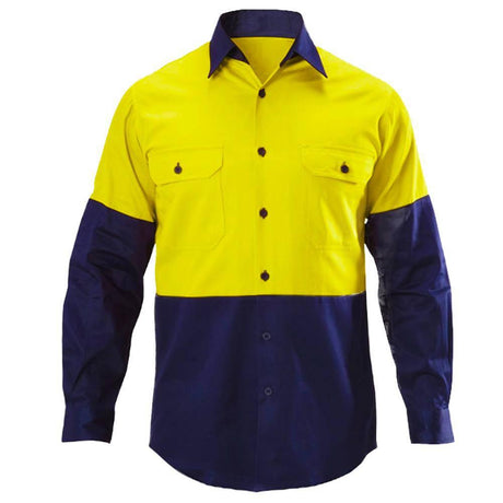 Hi Vis Long Sleeve Safety Shirt Long Sleeve Shirts Canura 100% Cotton Yellow XS
