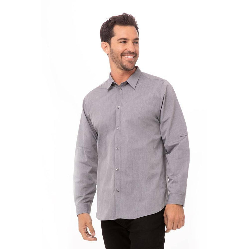 Men's Modern Chambray Dress Shirt Chef Shirts Chef Works S Grey 