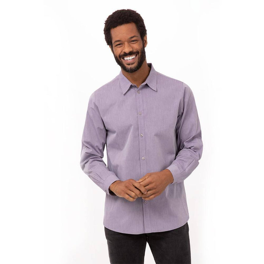 Men's Modern Chambray Dress Shirt Chef Shirts Chef Works S Purple 