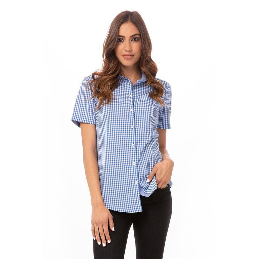 Modern Gingham Short Sleeve Dress Shirt Chef Shirts Chef Works XS Blue 