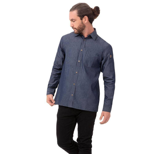 Detroit Long Sleeve Denim Shirt Chef Shirts Chef Works XS Indigo Blue 