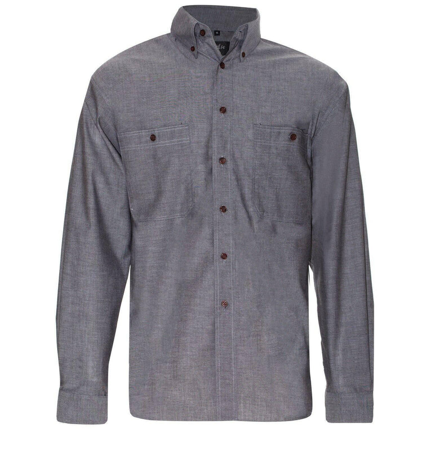 Men's Chambray Cotton Office Shirts Short Sleeve Shirts Colbest Charcoal - Long sleeve S 