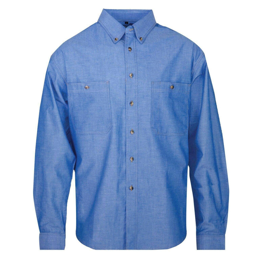 Men's Chambray Cotton Office Shirts Short Sleeve Shirts Colbest Dark blue - Long sleeve S 