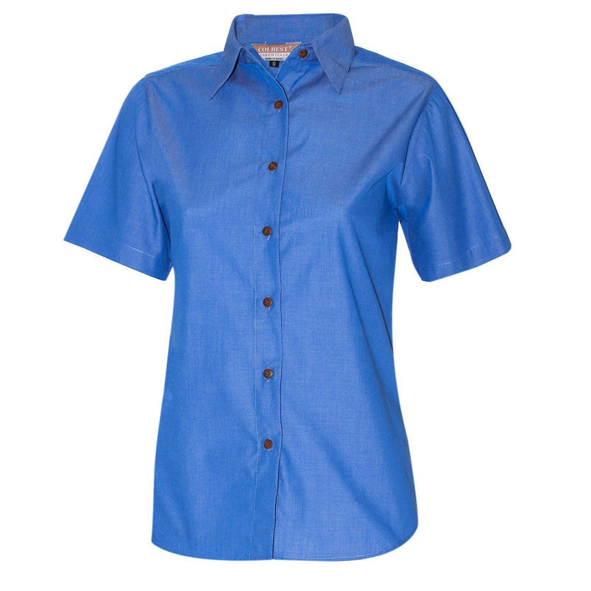 Ladies Blouse Cotton Office Shirt Blouse Shirts Colbest Easy Care Polyester/Cotton Easy Care Indigo Blue Short Sleeve 8