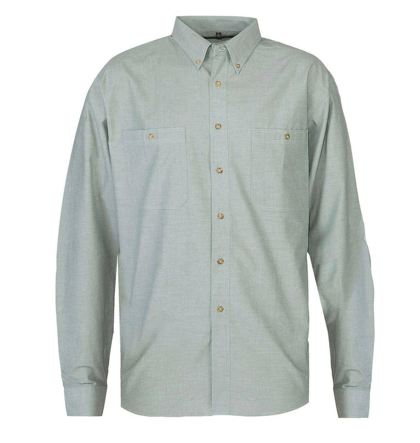 Men's Chambray Cotton Office Shirts Short Sleeve Shirts Colbest Green - Long sleeve M 