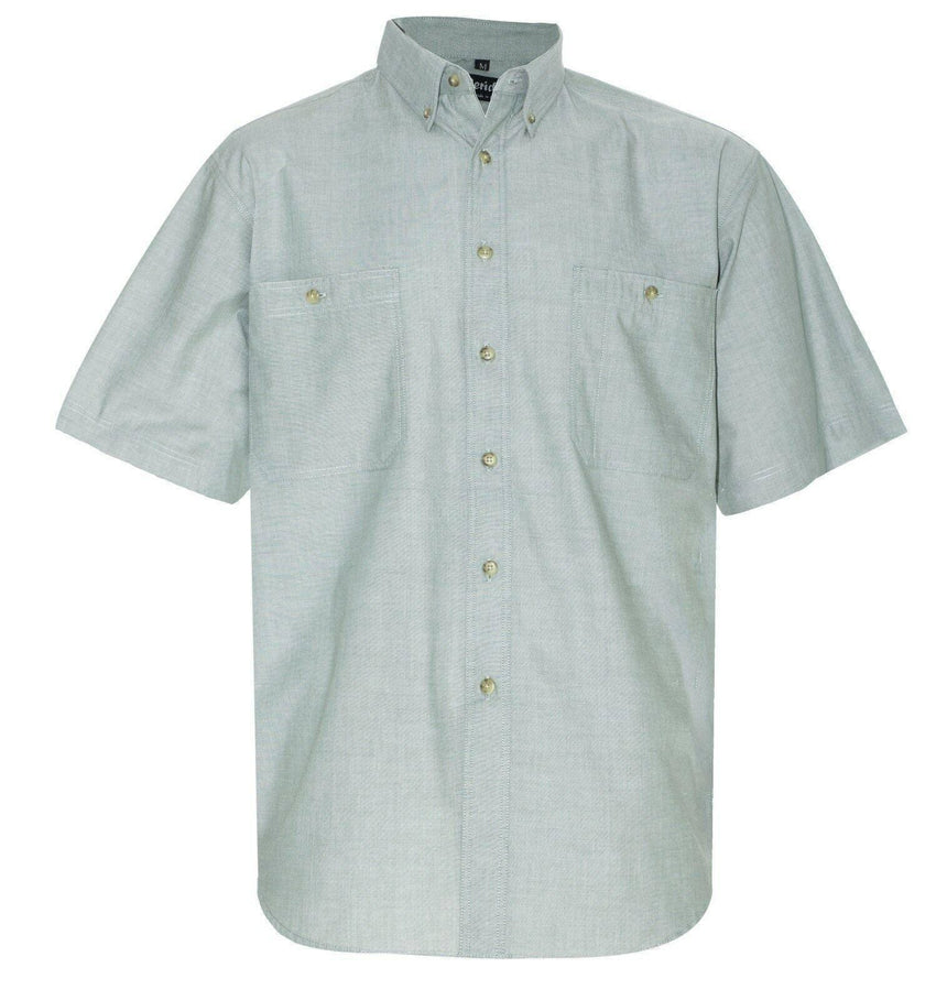 Men's Chambray Cotton Office Shirts Short Sleeve Shirts Colbest Green - Short sleeve M 