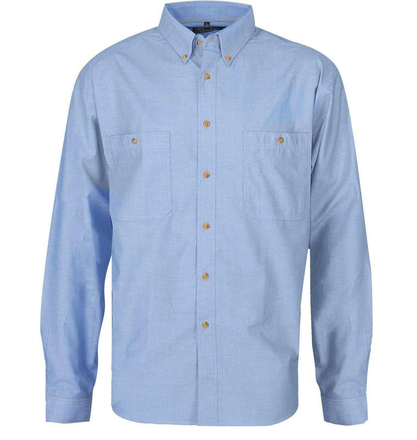 Men's Chambray Cotton Office Shirts Short Sleeve Shirts Colbest Light blue/blue stitch - Long sleeve S 