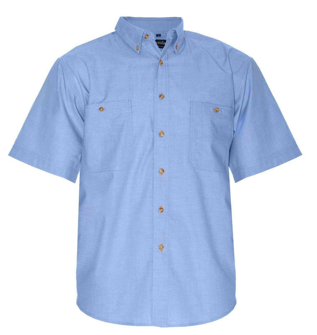 Men's Chambray Cotton Office Shirts Short Sleeve Shirts Colbest Light blue/blue stitch - Short sleeve S 