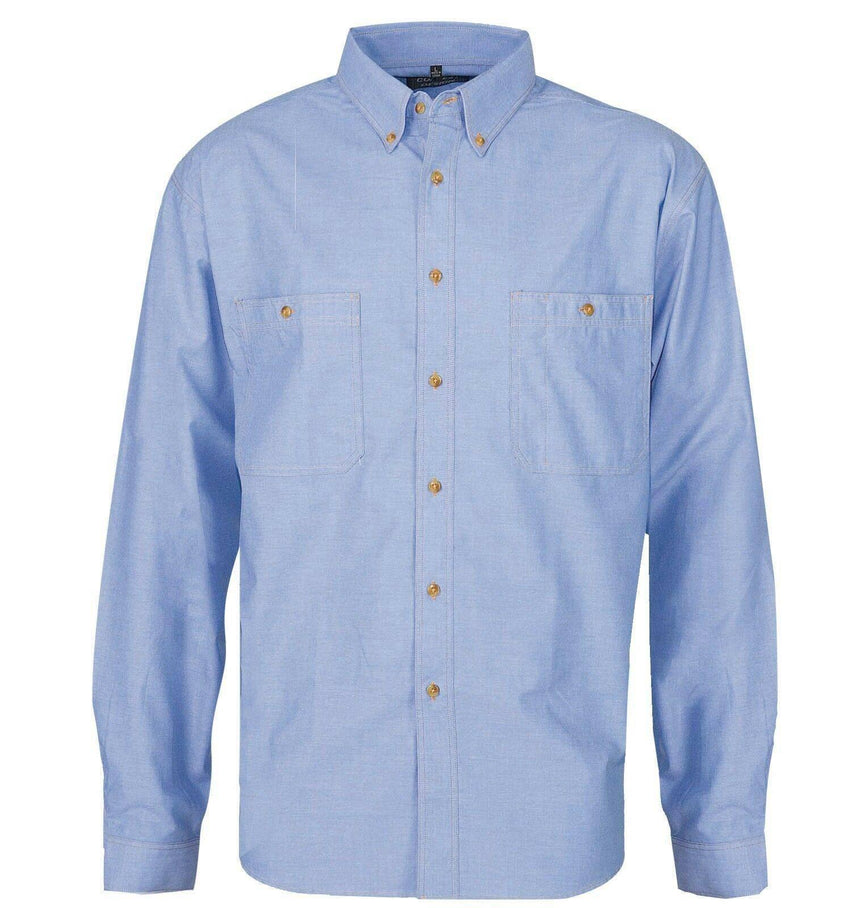 Men's Chambray Cotton Office Shirts Short Sleeve Shirts Colbest Light blue/gold stitch - Long sleeve M 