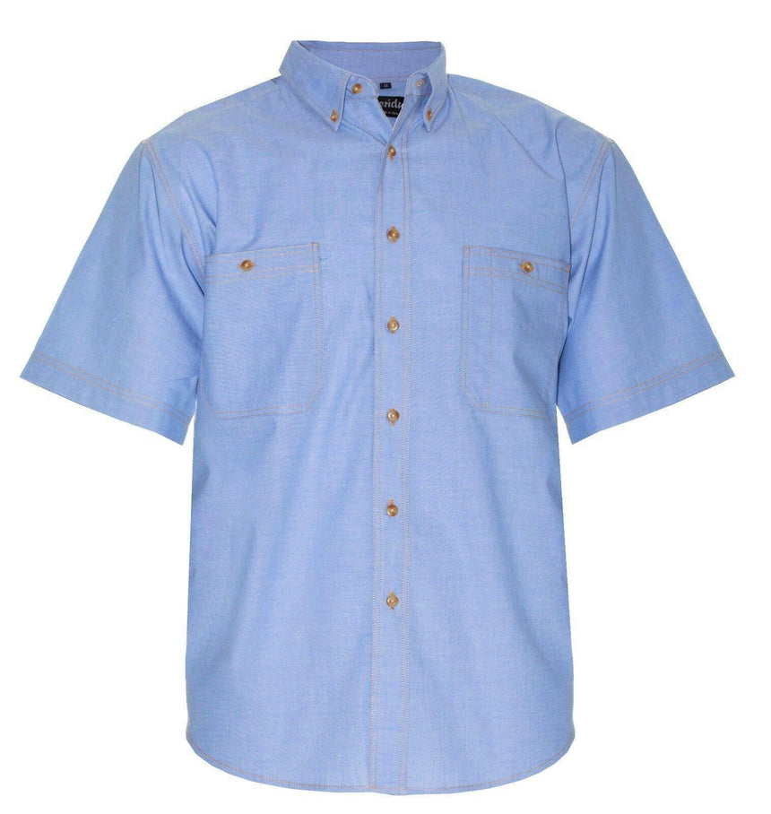 Men's Chambray Cotton Office Shirts Short Sleeve Shirts Colbest Light blue/gold stitch - Short sleeve 4XL 