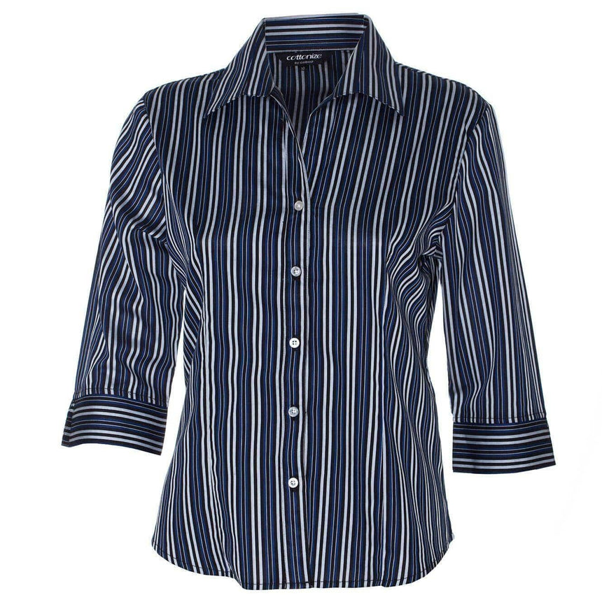 Women Blouse Shirt Shirts Cottonize Black/Navy (363N) 6