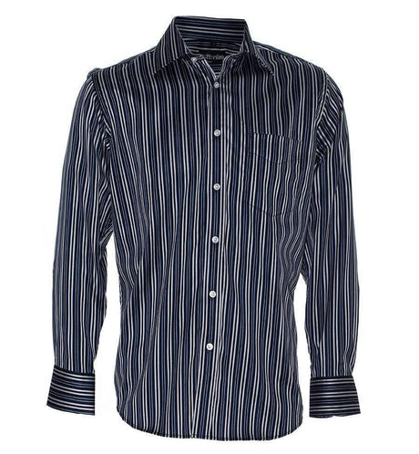 Men's Black Cotton Stripe Shirt Long Sleeve Shirts Cottonize Black/Navy (663N) 38 