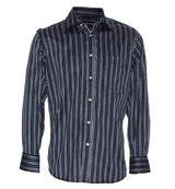 Men's Black Cotton Stripe Shirt Shirts Cottonize Black/Navy (663N) 38