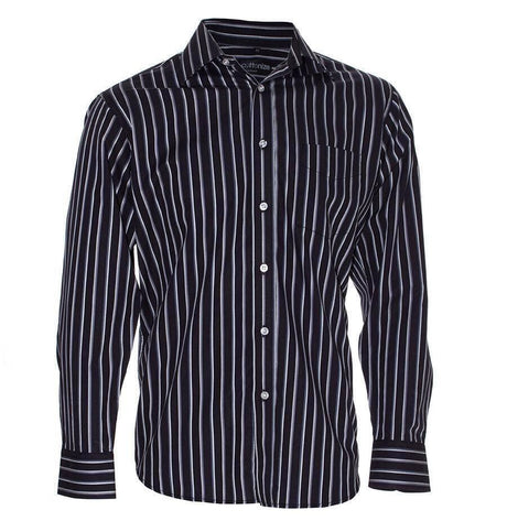 Men's Black Cotton Stripe Shirt Long Sleeve Shirts Cottonize Black/Silver (663C) 38 