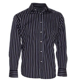 Men's Black Cotton Stripe Shirt Shirts Cottonize Black/Silver (663C) 38