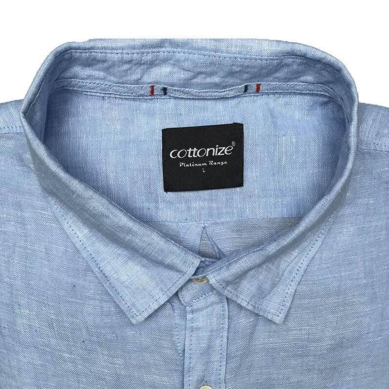 Linen Mid Blue Shirt Long Sleeve Shirts Cottonize   